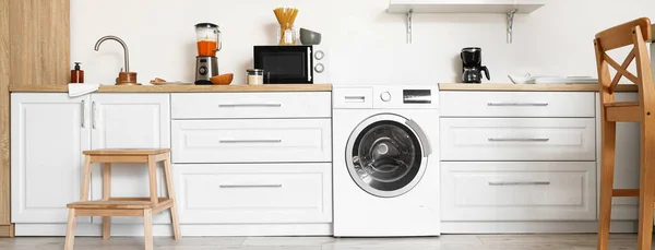 Interior Light Kitchen Modern Washing Machine — Stock Photo, Image