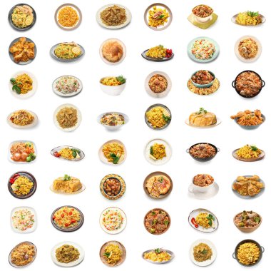 Beyaz arkaplanda lezzetli pilav kümesi