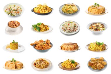 Beyaz arkaplanda lezzetli pilav kümesi