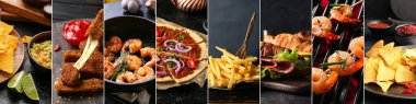 Lezzetli geleneksel fast food seti, yakın plan.
