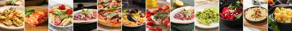 Набор Вкусных Традиционных Итальянских Блюд Крупным Планом — стоковое фото