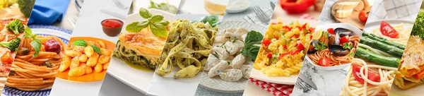 Zestaw Smacznych Tradycyjnych Włoskich Potraw Zbliżenie — Zdjęcie stockowe