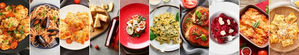 Zestaw Tradycyjnych Dań Kuchni Włoskiej Widok Góry — Zdjęcie stockowe