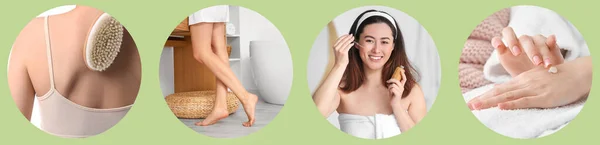 Collage Con Mujeres Jóvenes Cuidando Piel Concepto Spa — Foto de Stock