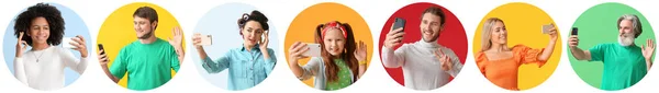 Kolaż Wielu Różnych Osób Robi Selfie — Zdjęcie stockowe