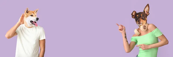 清凉的狗 身体在淡紫色背景下 有文字的空间 — 图库照片