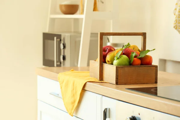 Wooden Fruit Basket Counter Kitchen — Stock Photo, Image