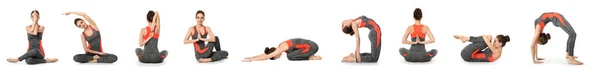 Sportliche Junge Frau Praktiziert Yoga Vor Weißem Hintergrund — Stockfoto