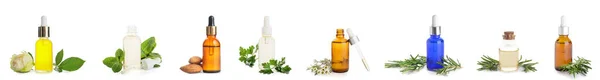Set Many Different Essential Oils Isolated White —  Fotos de Stock