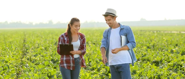 Young Farmers Working Field — Stock Photo, Image