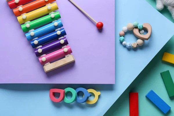 Children Educational Toys Color Background — Stock Photo, Image