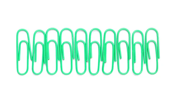 Green Paper Clips White Background — Stock Photo, Image