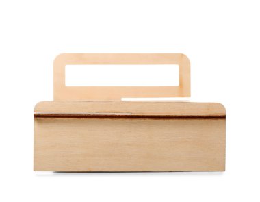 Beyaz arka planda oyuncak tahta yatak