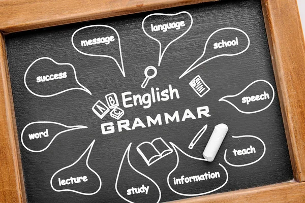 Chalkboard Κείμενο English Grammar Και Διαφορετικές Λέξεις Closeup — Φωτογραφία Αρχείου
