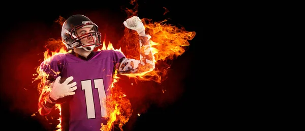 Burning Giocatore Football Americano Sfondo Scuro Con Spazio Testo — Foto Stock