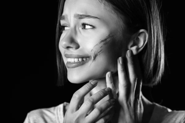 Bruised Young Woman Black Background Violence Concept — Stock Photo, Image