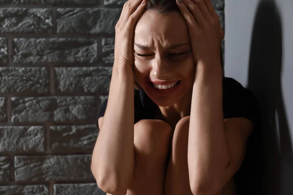 Scared Young Woman Home Violence Concept — Stock Photo, Image