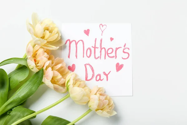 Card Text Mother Day Yellow Flowers White Background —  Fotos de Stock