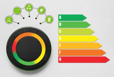 Işık arkaplanda kablosuz şarj pedi. Enerji verimliliği kavramı