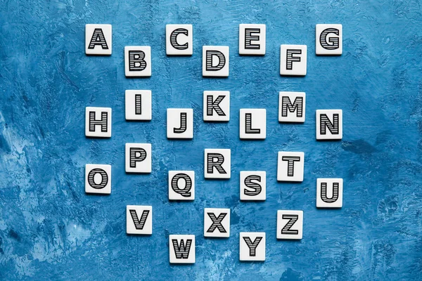 Different Letters Blue Background Alphabet Concept — Stock Photo, Image