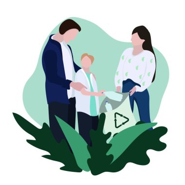 Aile dışarıda çöp topluyor. Geri dönüşüm kavramı