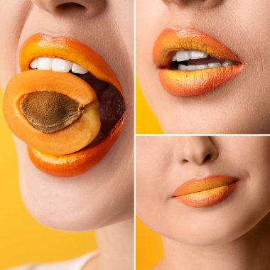 Alışılmadık makyajlı ve kayısı kokan bir çift güzel genç kadın.