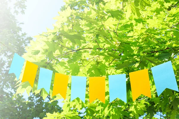 Bandeiras Festivas Coloridas Bunting Parque Verde — Fotografia de Stock