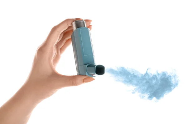 Female Hand Inhaler White Background — Stock Photo, Image