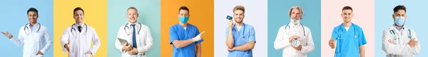 Colagem Com Médicos Sexo Masculino Fundo Colorido — Fotografia de Stock