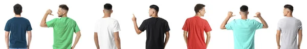 Uppsättning Stiliga Unga Män Shirts Isolerade Vit Baksida — Stockfoto