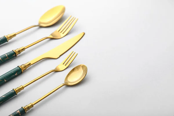 Gaya Stainless Steel Cutlery Light Background Closeup — Stok Foto