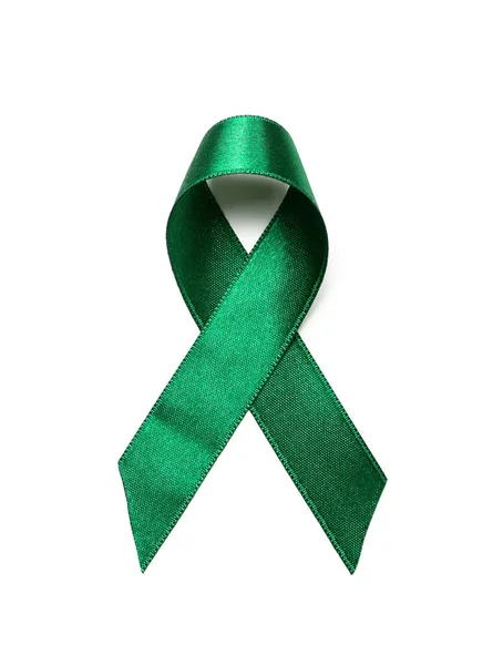 Fita Verde Isolada Branco Vista Superior Conceito Câncer Fígado — Fotografia de Stock