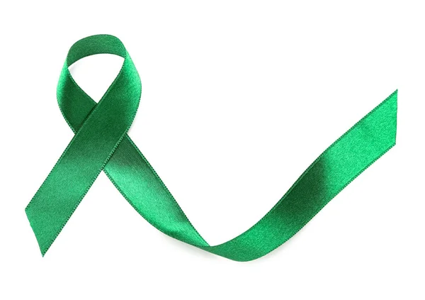 Green Ribbon White Background Liver Cancer Concept — Stock Photo, Image