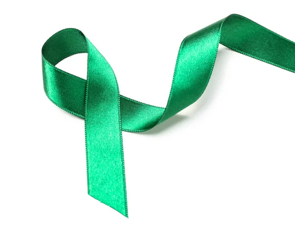 Green Ribbon White Background Liver Cancer Concept — Stock Photo, Image