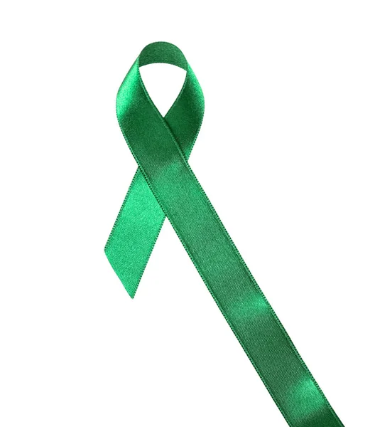 Green Ribbon White Background Top View Liver Cancer Concept — Stock Photo, Image
