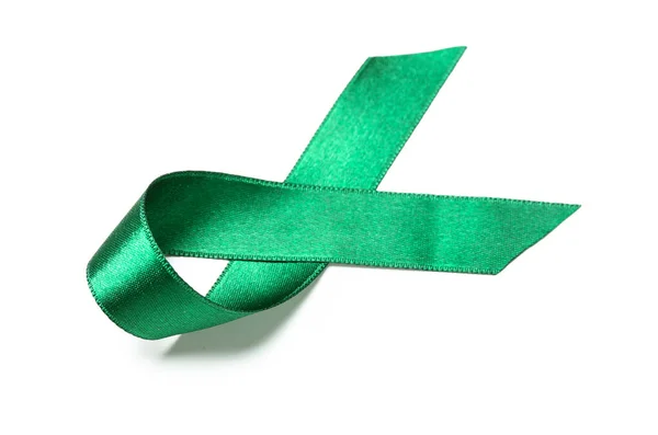 Green Ribbon White Background Liver Cancer Concept — ストック写真