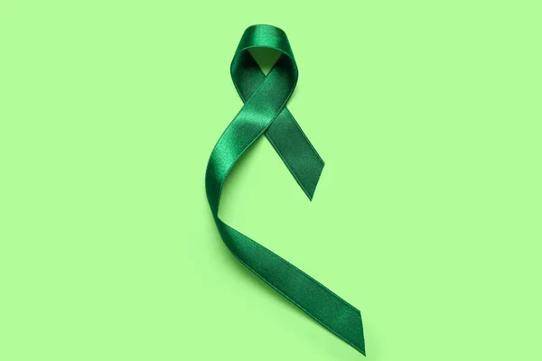 Ruban Vert Sur Fond Couleur Concept Cancer Foie — Photo
