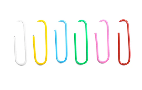 Colorful Paperclips White Background — Stock Photo, Image
