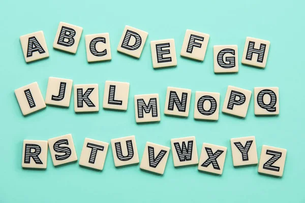 Verschiedene Buchstaben Auf Blauem Hintergrund Alphabet Konzept — Stockfoto