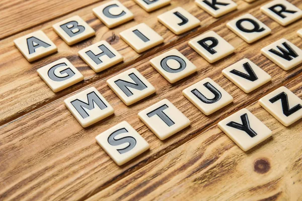 Different Letters Wooden Background Closeup Alphabet Concept — Stock Photo, Image