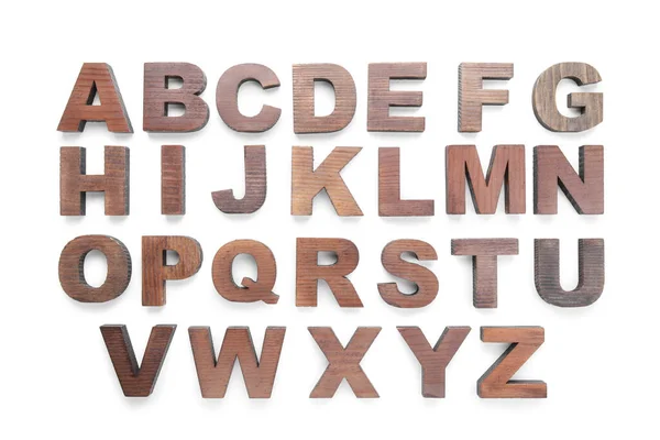 Деревянные Буквы Белом Фоне Концепция Алфавита — стоковое фото
