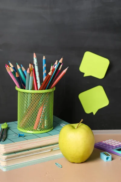 School Stationery Apple Table Blackboard — Stock Photo, Image