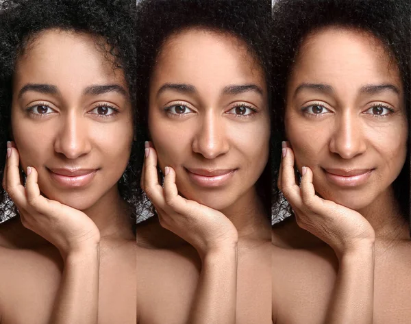 Портреты Афроамериканской Женщины Разных Стадиях Старения — стоковое фото