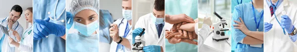 Collage Mit Verschiedenen Ärzten Der Klinik — Stockfoto