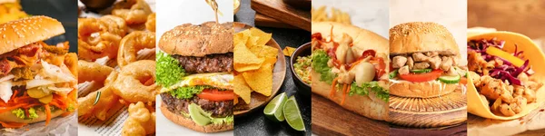 Collage Aus Traditionellem Fast Food Nahaufnahme — Stockfoto