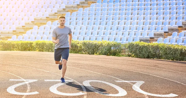 Sporty Man Running Stadium Concept 2022 Goals — Stock Photo, Image