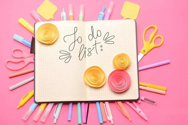 Notebook Blank List Stationery Pink Background — Stock Photo, Image