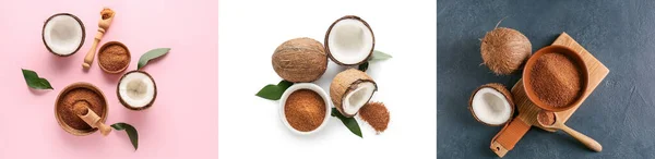 Zestaw Zdrowego Cukru Kokosowego Widok Góry — Zdjęcie stockowe