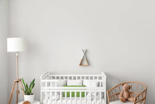Interior Light Nursery Baby Crib Lamp Table Armchair — Stock Photo, Image