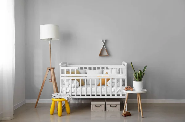 Interior Light Nursery Baby Crib Lamp Table — Stock Photo, Image